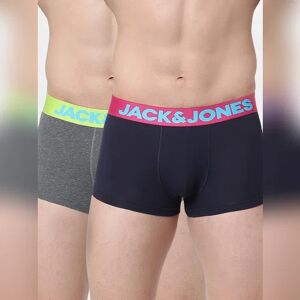 JACK & JONES JACK&JONES Pack of 2 Navy Blue & Grey Logo Print Trunks