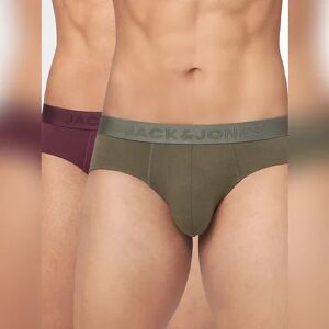 JACK & JONES JACK&JONES Green & Maroon Solid Briefs - Pack of 2