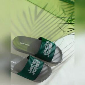 JACK & JONES JACK&JONES Green & Grey Logo Print Sliders