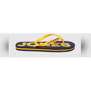 JACK & JONES JACK&JONES Blue & Yellow Logo Print Flip Flops