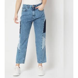 VERO MODA Blue High Rise Cut & Sew Panel Mom Fit Jeans