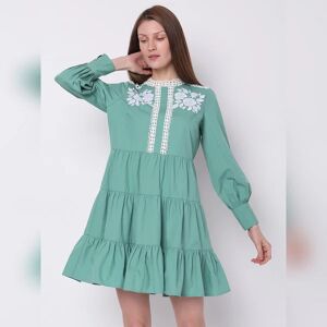 VERO MODA Green Embroidered Tiered Dress