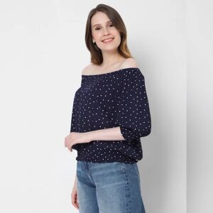 VERO MODA Navy Blue Polka Dot Off-Shoulder Top