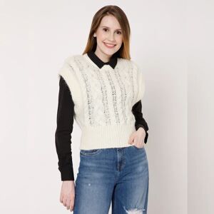 VERO MODA Beige Cable Knit Vest