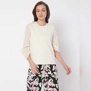 VERO MODA Cream Pleated Sleeve Top