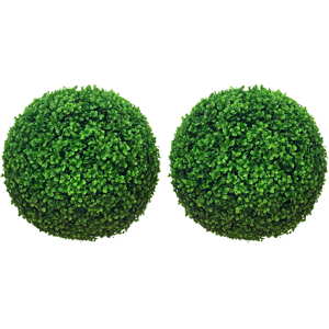 Homcom Set di 2 Piante Finte Sfera di Bosso Ø40cm, Decorazione per Interno ed Esterno, Verde Aosom