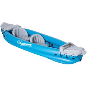 Outsunny Canoa Gonfiabile 2 Posti in PVC con 2 Remi in Alluminio e Accessori, Azzurro