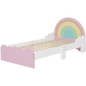 Zonekiz Lettino per Bambini 3-6 Anni con Sponde Laterali Anticaduta in MDF, 143x74x66 cm, Bianco e Rosa