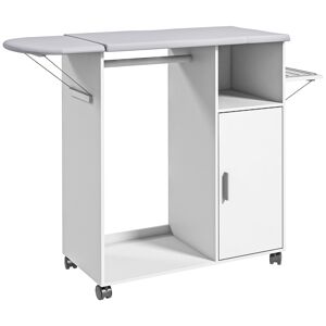 Homcom Mobile Asse da Stiro con Piano d'Appoggio, 3 Ripiani a Cubo e Guida, 127x42.5x99 cm, Bianco