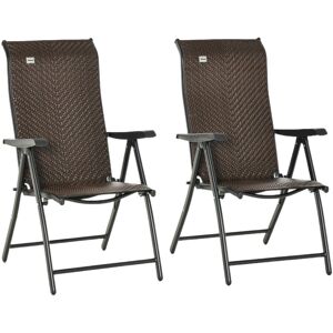 Outsunny Set Sedie da Giardino 2 Pezzi in Rattan PE e Acciaio, Sedie Pieghevoli da Esterno con Schienale Regolabile in 7 Posizioni, Rosso e Nero