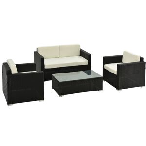 Outsunny Set da Giardino 4 Pezzi in Rattan PE e Metallo, Salotto con Divano a 2 Posti, Salotto Giardino Nero