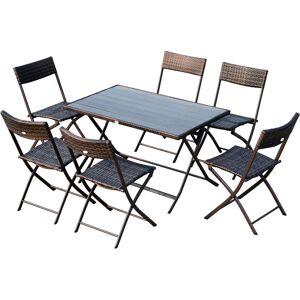 Outsunny Set Tavolo e Sedie da Giardino 7pz Tavolo da Giardino con 6 Sedie Pieghevoli Mobili da Esterno Polyrattan