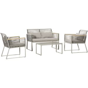 Outsunny Set da Giardino 4 Pezzi in Rattan PE con 2 Poltrone, Divanetto e Tavolino da Caffè in Vetro Temperato Grigio