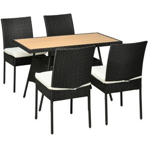 Outsunny Set da Giardino con Tavolo e 4 Sedie da Esterno in Acciaio e Rattan PE, Nero