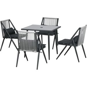 Outsunny Set da Giardino con 4 Sedie con Cuscini e Tavolo da Pranzo Quadrato in Vetro, Grigio Scuro