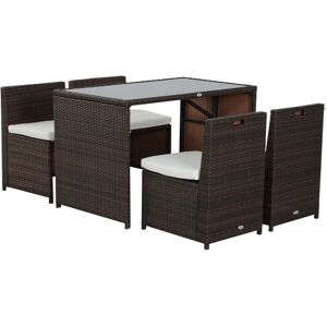 Outsunny Set Mobili da Giardino in Rattan 5pz Tavolo Pranzo 4 Sedie con Cuscini