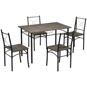 Homcom Tavolo da Pranzo con 4 Sedie, Set 5 Pezzi in MDF e Metallo per Sala da Pranzo, Cucina, Bar e Soggiorno, Marrone e Nero