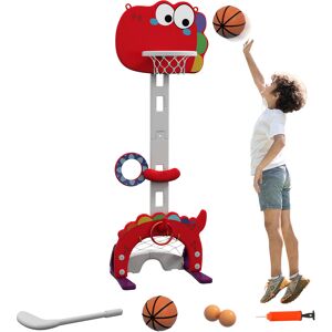 Aiyaplay Canestro Basket per Bambini 5 in 1 con Altezza Regolabile, Porta da Calcio e Golf, Età 3-6 Anni, Rosso