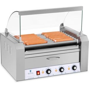 Royal Catering Cuoci Hot dog - 9 Rulli - Cassetto scaldavivande - Acciaio inox RCHG-9WO