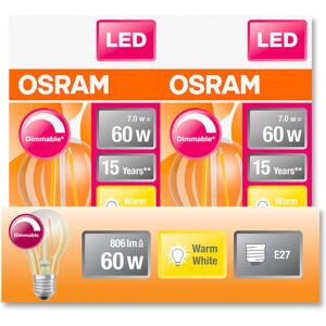 Osram Lampadina LED filamento, E27 goccia, trasparente, bianco caldo, luce calda, 7W= 806 LM (equiv 60 W), 300° dimmerabile,