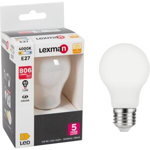 LEXMAN Lampadina LED, E27 goccia, smerigliato, luce naturale, 60W= 806LM (equiv 60 W), 330°,