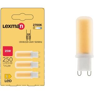 LEXMAN Set da 3 lampadine LED filamento, G9 faretto, smerigliato, luce calda, 2.2W= 250LM (equiv 25 W), 330°,