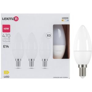 LEXMAN Set da 3 lampadine LED, E14 oliva, trasparente, luce naturale, 3.4W= 470LM (equiv 40 W), 300°,
