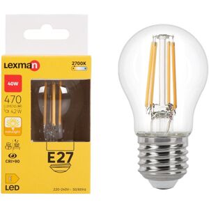 LEXMAN Lampadina LED, E27 sferico, trasparente, luce calda, 4.2W= 470LM (equiv 40 W), 330°,