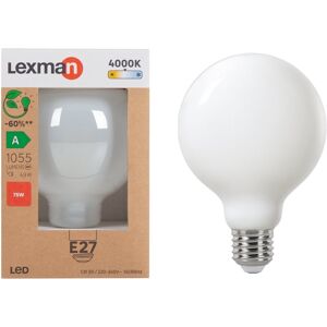 LEXMAN Lampadina LED, E27 globo, opaco, luce naturale, 4.9W= 1055LM (equiv 75 W), classe energetica A,