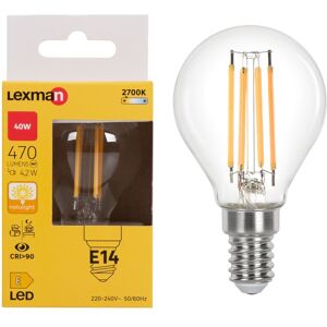 LEXMAN Lampadina LED, E14 sferico, trasparente, luce calda, 4.2W= 470LM (equiv 40 W), 330°,