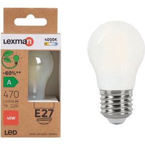 LEXMAN Lampadina LED, E27 sferico, opaco, luce naturale, 2.2W= 470LM (equiv 40 W), classe energetica A,