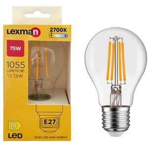 LEXMAN Lampadina LED filamento, E27 goccia, trasparente, luce calda, 7.8W= 1055LM (equiv 75 W), 330°,