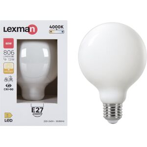 LEXMAN Lampadina LED, E27 globo, opaco, luce naturale, 7.3W= 806LM (equiv 60 W), 330°,