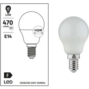 Leroy Merlin Lampadina LED, E14 sferico, trasparente, luce naturale, 4.9W= 470LM (equiv 40 W), 240°