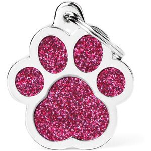 MyFamily Medaglietta per Cani Personalizzabile Zampa Glitter Shine Rosa L