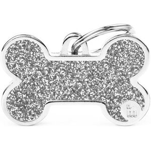 MyFamily Medaglietta Shine per Cani Personalizzabile Osso Glitter Grigio L