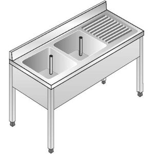 ACA Sistemi Lavello Acciaio Inox AISI 304 2 Vasche SX Sgocciolatoio DX Dim. 160x60x85 cm con Alzatina