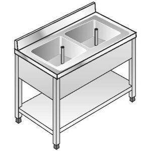 ACA Sistemi Lavello Acciaio Inox AISI 304 2 Vasche Dim. 120x70x85 cm con Alzatina