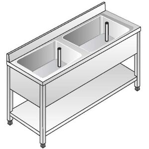 ACA Sistemi Lavello Acciaio Inox AISI 304 2 Vasche Dim. 140x70x85 cm con Alzatina