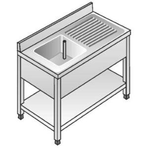 ACA Sistemi Lavello Acciaio Inox AISI 304 1 Vasca SX Sgocciolatoio DX Dim. 120x70x85 cm con Alzatina