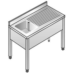 ACA Sistemi Lavello Acciaio Inox AISI 304 1 Vasca DX Sgocciolatoio SX Dim. 140x70x85 cm con Alzatina senza Ripiano