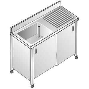 ACA Sistemi Lavello Inox Armadiato AISI 304 1 Vasca DX Sgocciolatoio SX Dim. 100x70x85 cm con Alzatina