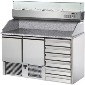 Tecnodom Saladette 2 Porte Cassetti Piano in Granito e Vetrina Refrigerata