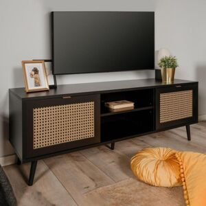 Toscohome Mobile porta TV con 2 ante e vano a giorno colore nero con frontali effetto vimini - Vienna56A