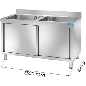 Lavello armadiato in acciaio inox con 2 vasche L1300xP700xH850 mm linea premium