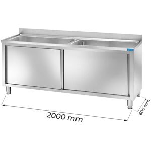 Lavello armadiato in acciaio inox con 2 vasche L2000xP600xH850 mm linea premium