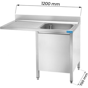 Lavello armadiato in acciaio inox con vano per lavastoviglie con 1 vasca e gocciolatoio a sinistra L1200xP700xH850 mm linea premium