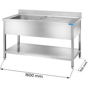 Lavello aperto in acciaio inox con 1 vasca e gocciolatoio a destra L1600xP700xH850 mm linea premium
