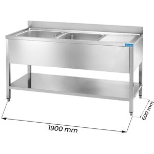 Lavello aperto in acciaio inox con 2 vasche e gocciolatoio a destra L1900xP600xH850 mm linea premium
