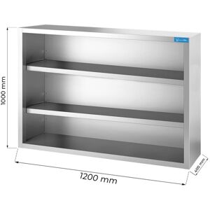 Pensile a giorno in acciaio inox con 2 ripiani L1200xP400xH1000 mm linea premium